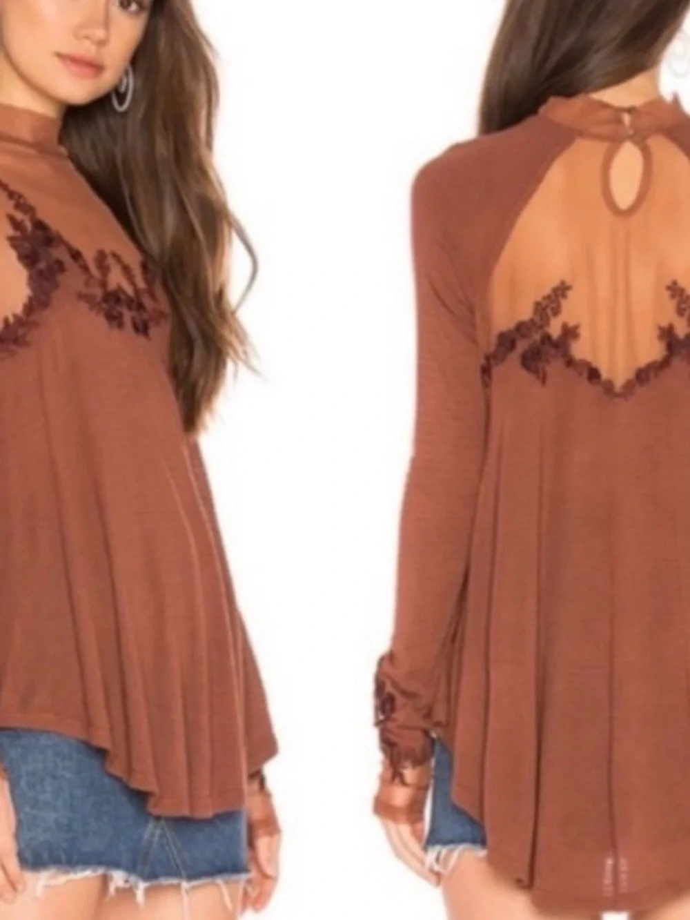 Free People Saheli, Embroidered Mesh Tunic Top